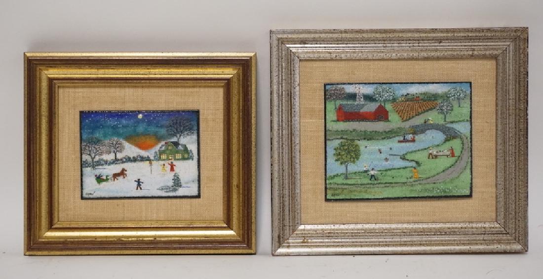 LOT OF 2 JOHN SHAW FOLK ART ENAMEL ON COPPER PAINTINGS. (1 of 3)