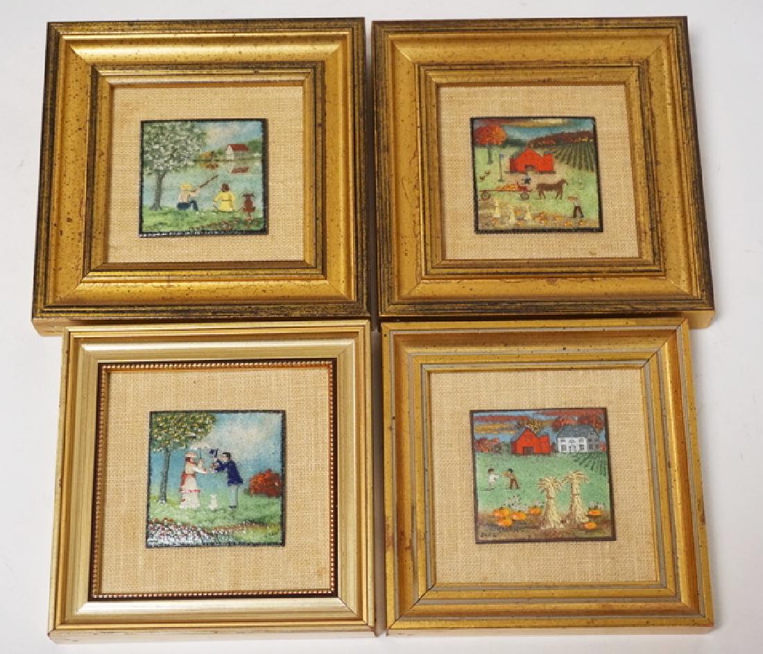 LOT OF 4 JOHN SHAW FOLK ART ENAMEL ON COPPER PAINTINGS. (1 of 5)