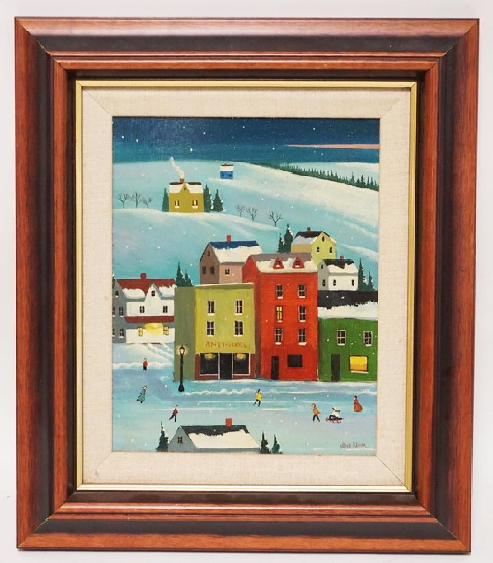 STEVE KLEIN FOLK ART OIL PAINTING ON BOARD OF A SNOW (1 of 2)