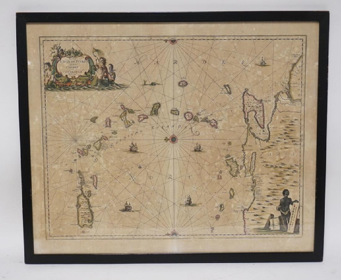 HAND COLORED MAP. *INSULA S. JUAN DE PERTO RICO, CAIBES (1 of 4)