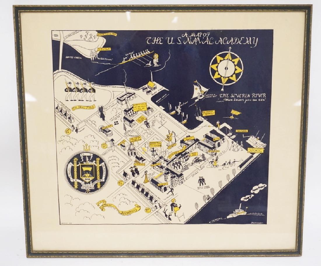 1936 COMICAL MAP OF THE U.S. NAVAL ACADEMY BY (1 of 3)