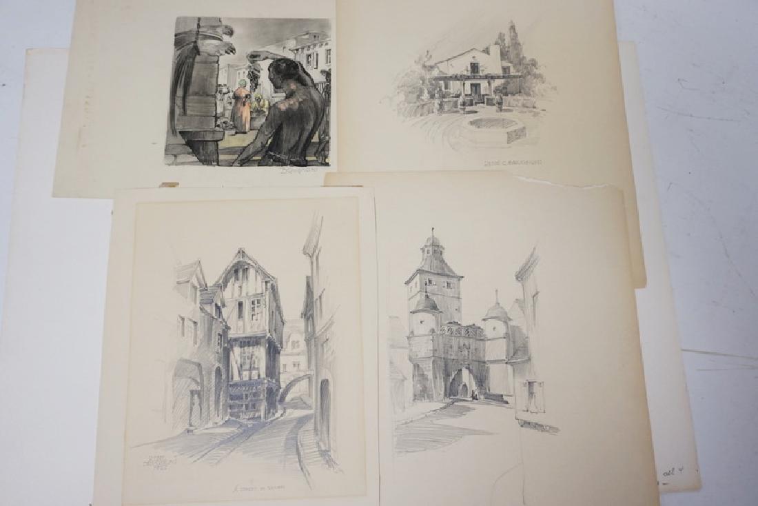 GROUP OF 4 PENCIL DRAWINGS BY RENE BRUGNONI. LARGEST (1 of 5)