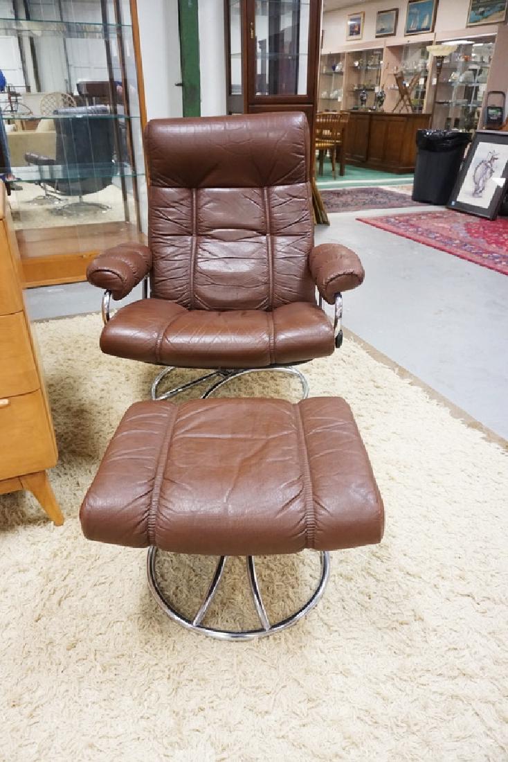 ECKORNES MODERN LEATHER AND CHROME LOUNGE CHAIR AND (1 of 2)