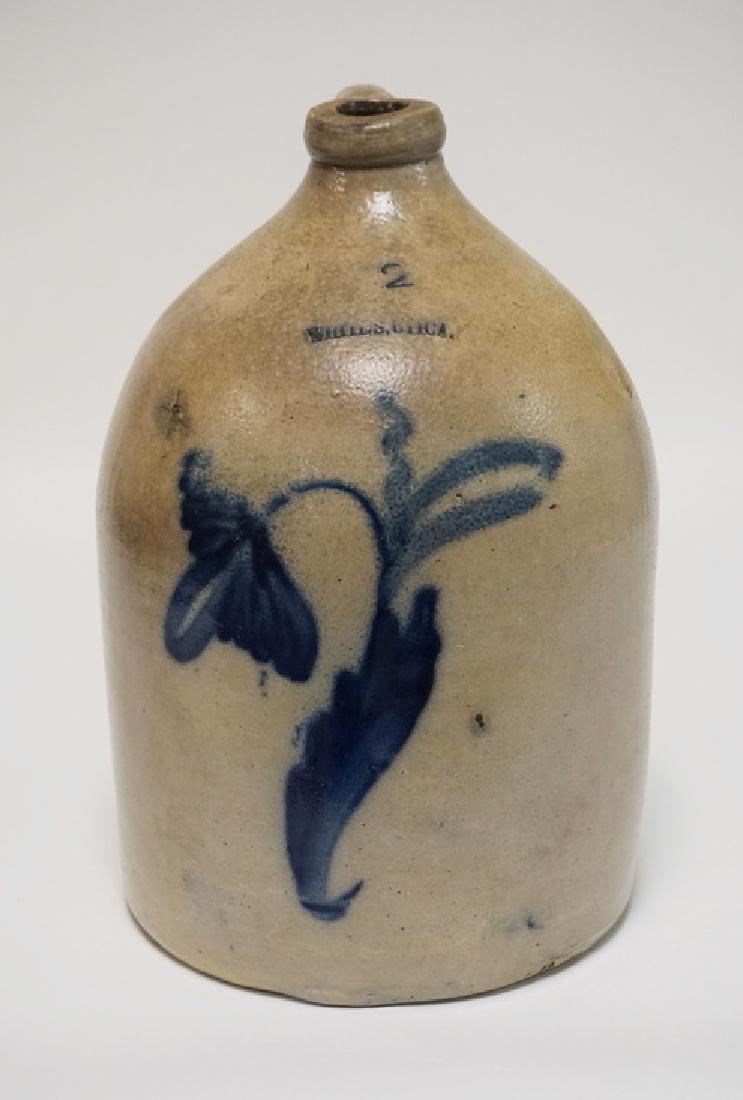 WHITES UTICA STONEWARE JUG. BLUE DECRATED WITH A (1 of 4)