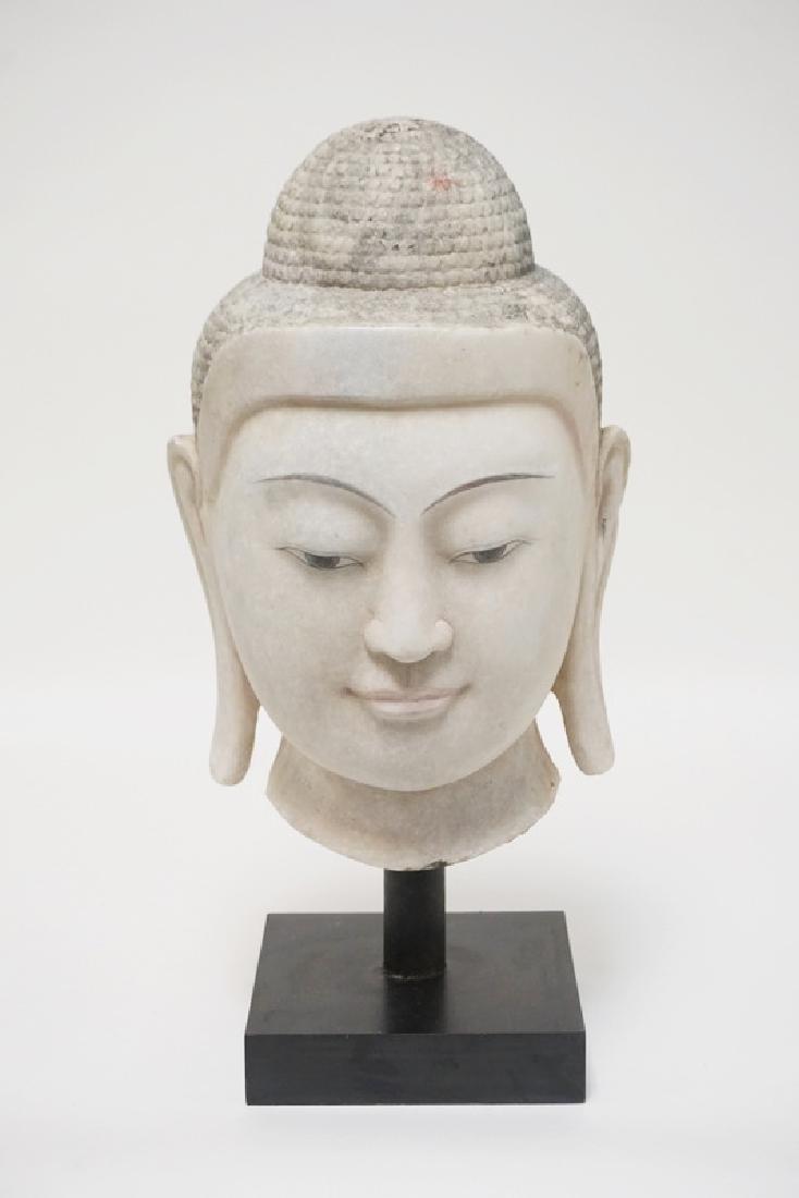 LARGE CARVED BURMESE ALABASTER BUDDHA HEAD. 19 1/4 (1 of 4)