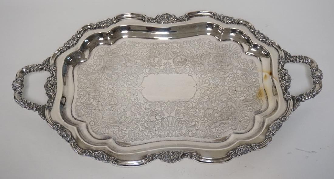 ORNATE SILVER PLATED SERVING TRAY MEASURING 27 1/4 X 15 (1 of 2)