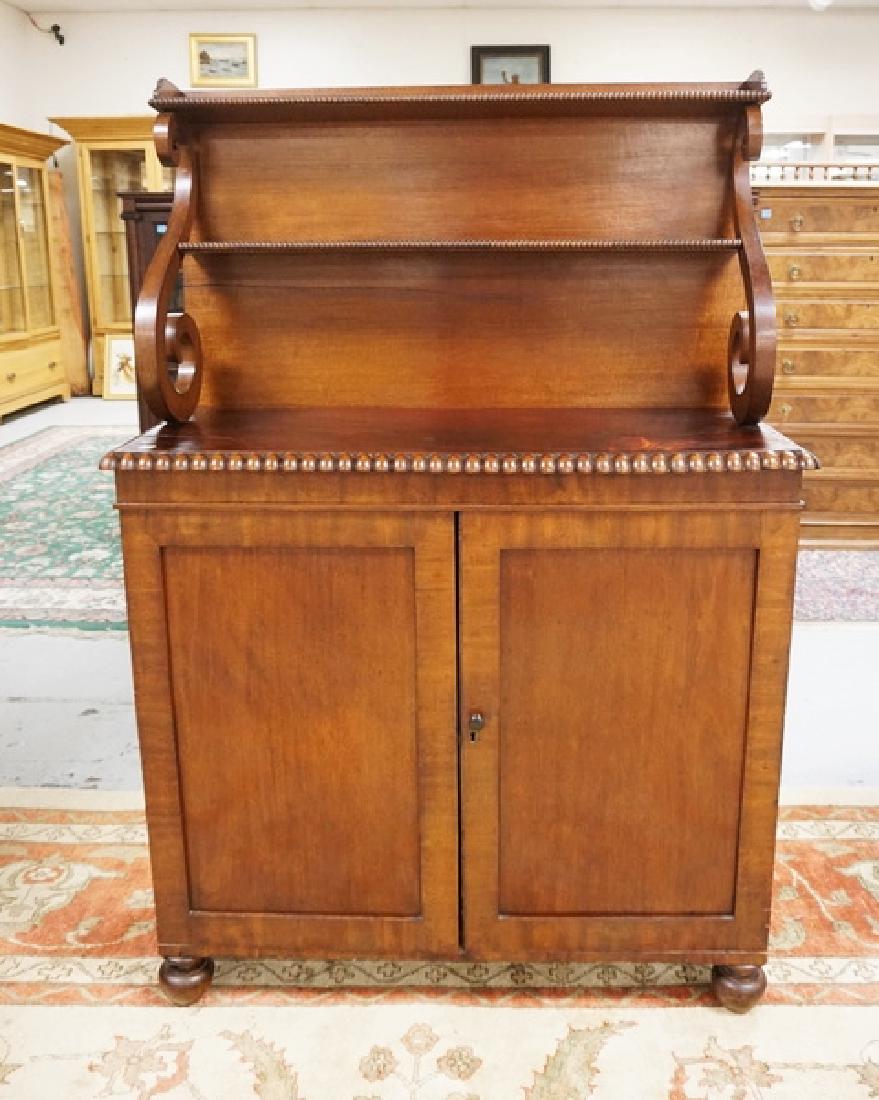 MAHOGANY CABINET WITH A 2 TIER SHELF ABOVE. 39 1/2 (1 of 2)