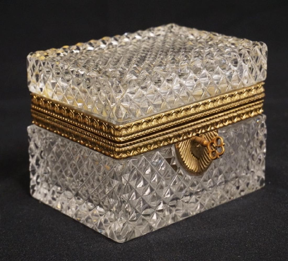 CUT CRYSTAL BOX WITH A BRASS FRAME, LOCK, AND KEY. 4 (1 of 2)