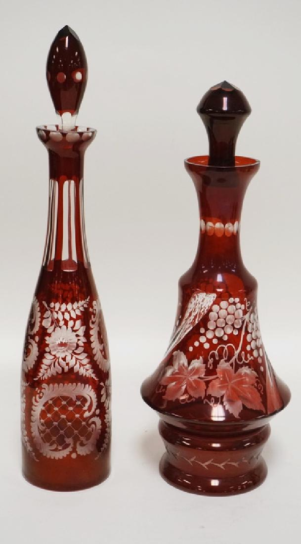 LOT OF 2 RUBY FLASHED AND CUT BACK DECANTERS WITH (1 of 3)