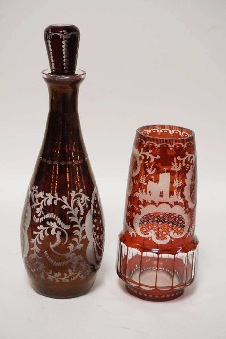 LOT OF 2 RUBY FLASHED AND CUT BACK GLASS PIECES. A (1 of 3)