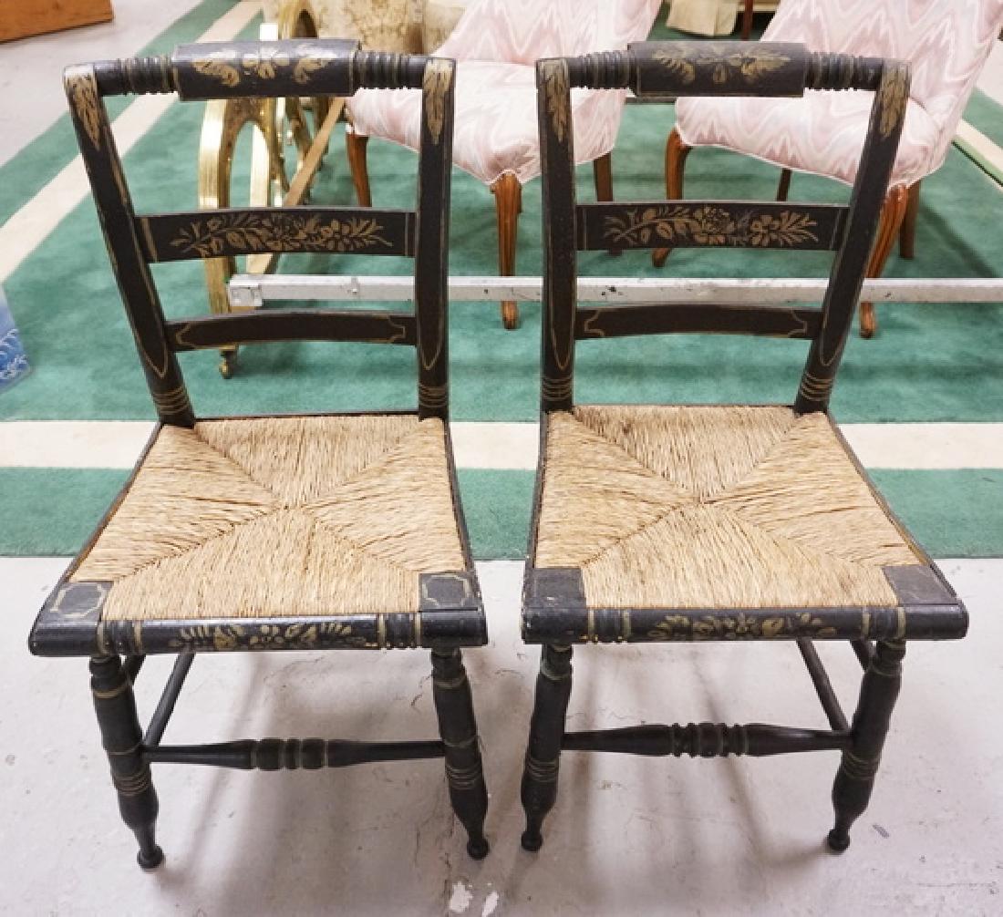 PAIR OF STENCIL DECORATED RUSH SEAT CHAIRS. (1 of 1)