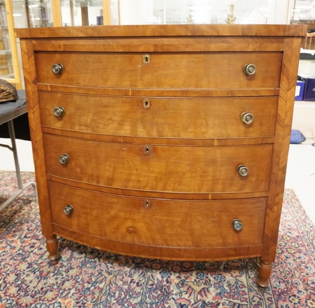ANTIQUE BOW FRONT CHEST OF DRAWERS WITH TURNED LEGS. 41 (1 of 2)