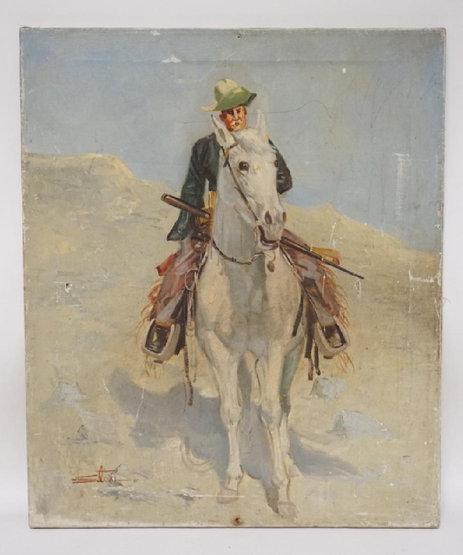 OIL PAINTING ON CANVAS OF A WESTERN SCENE FEATURING A (1 of 2)