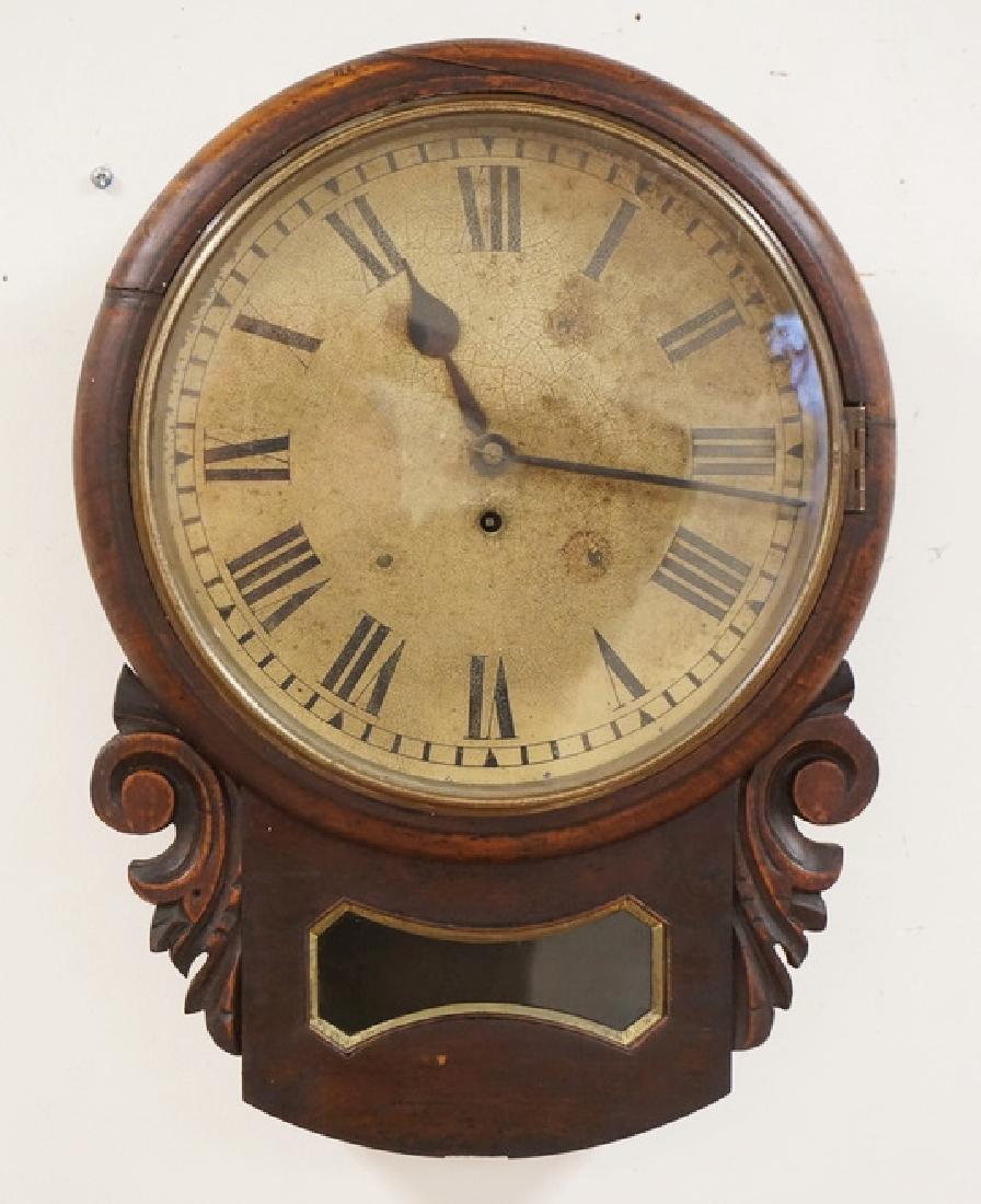 ANTIQUE FUSEE MOVEMENT DROP FRONT WALL CLOCK IN A CARVE (1 of 3)