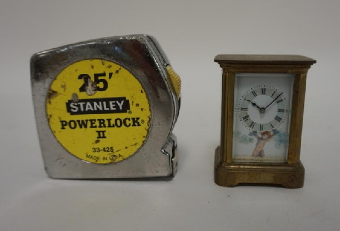 MINIATURE BRASS CARRIAGE CLOCK WITH HAND PAINTED CHERUB (1 of 3)