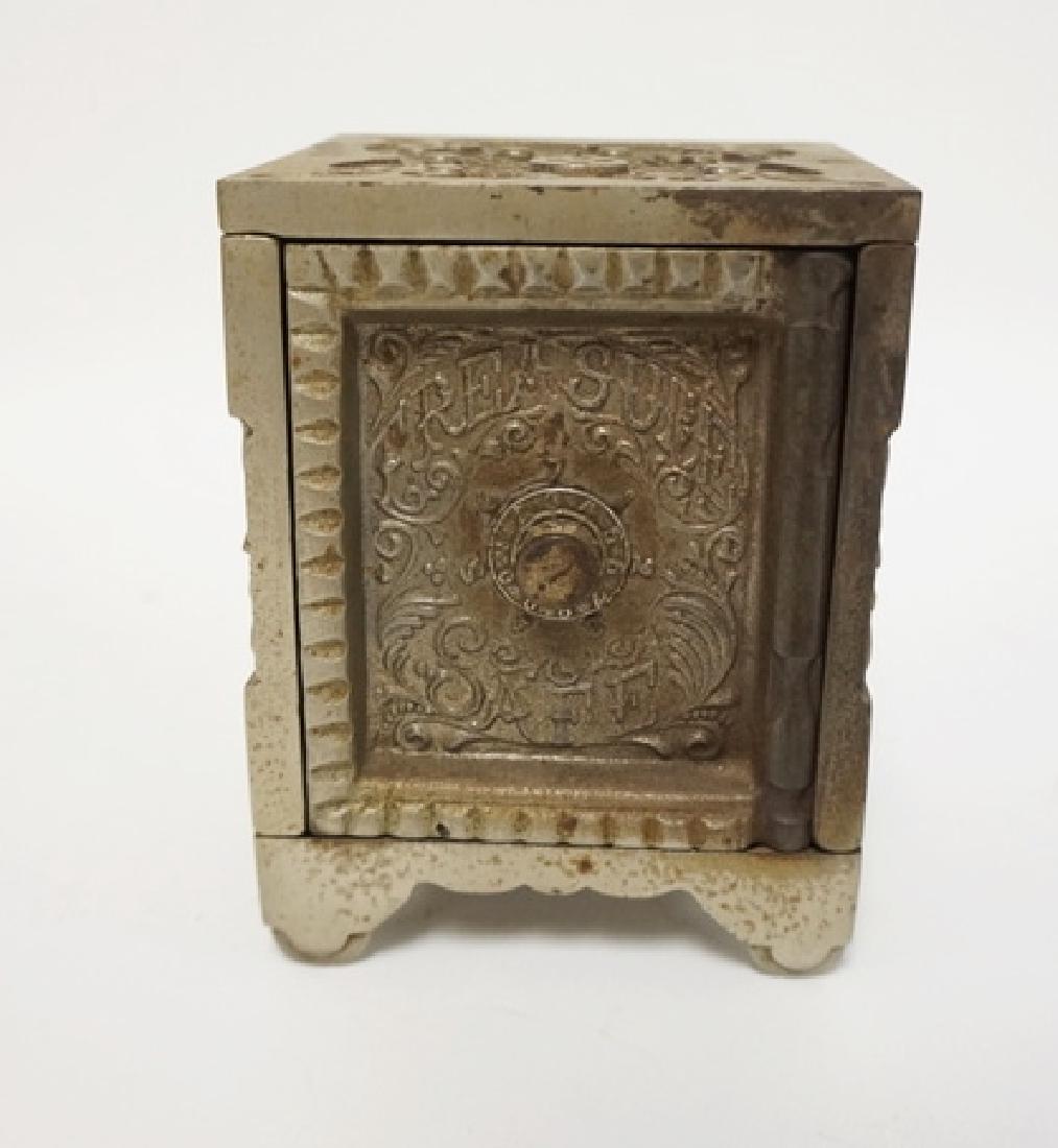 CAST IRON J&E STEVENS *TREASURE SAFE* STILL BANK. PAT (1 of 3)