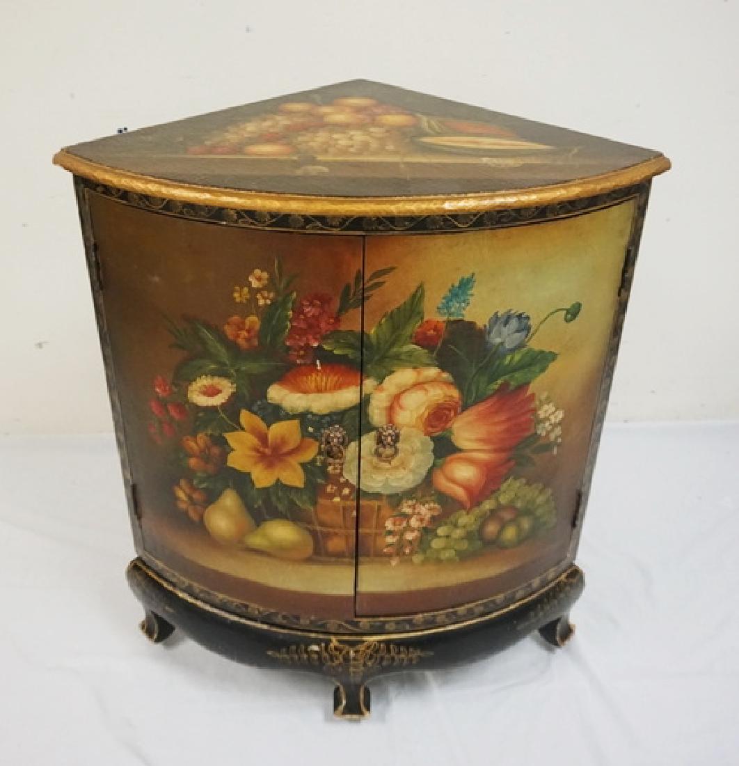 PAINT DECORATED DEMILUNE 2 DOOR CORNER CABINET. PAINTED (1 of 2)