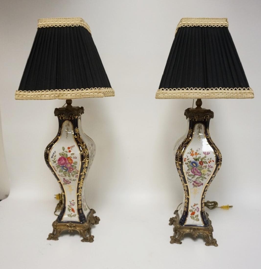 PAIR OF HAND PAINTED FLORAL TABLE LAMPS WITH COBALT (1 of 2)
