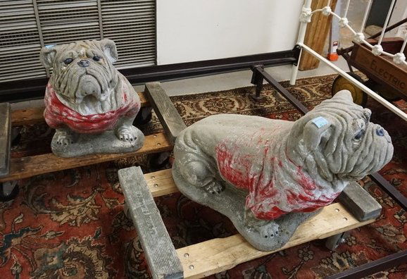 PAIR OF CONCRETE BULLDOGS. 18 IN H, 24 IN LONG (1 of 2)