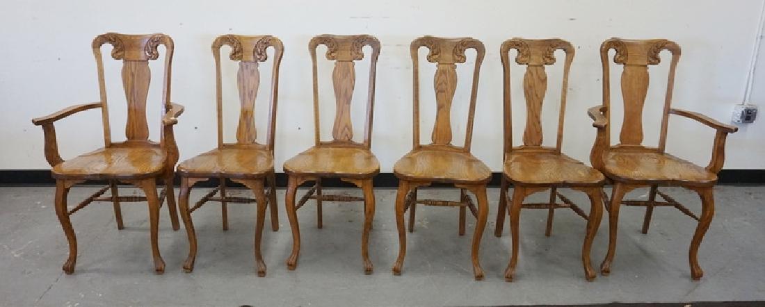 SET OF 6 CARVED OAK CHAIRS. 2 ARM AND 4 SIDE (1 of 3)