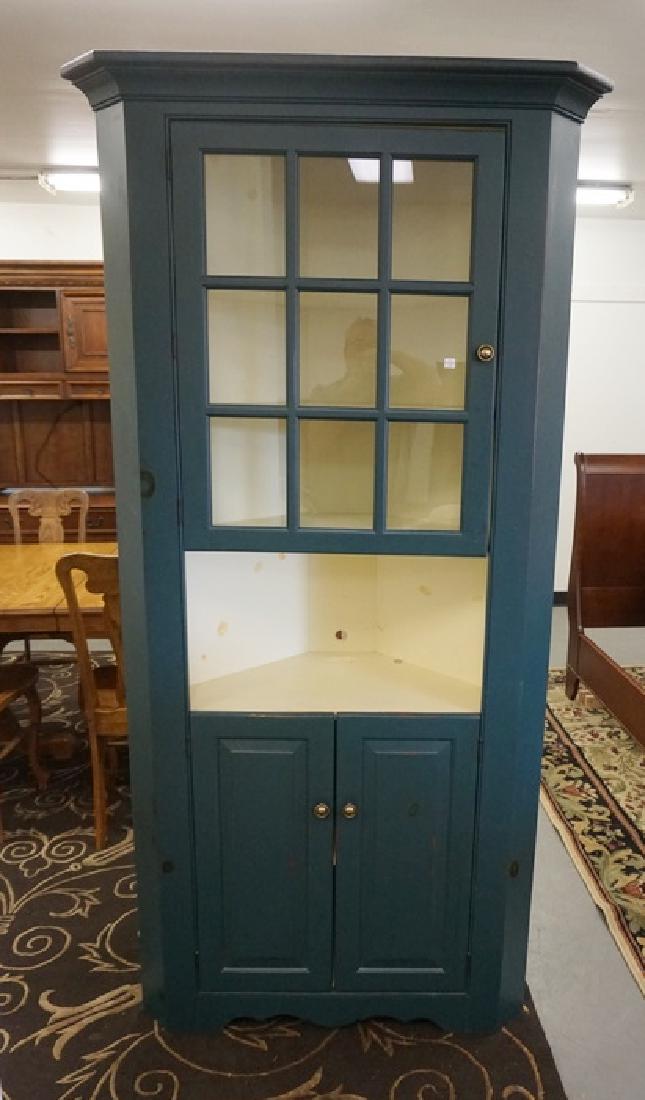 9 PANE CORNER CUPBOARD, PAINTED BLUE. 39 IN WIDE, 78 IN (1 of 1)