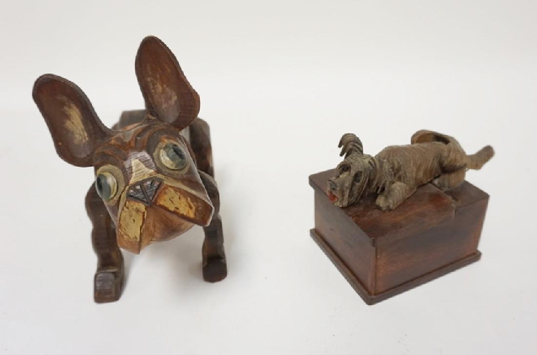 2 NOVELTY CARVED WOODEN DOG BOXES. TALLEST 7 IN (1 of 3)
