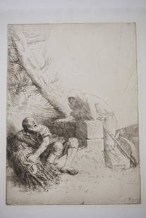 ALPHONSE LEGROS (1837-1911) PRINT *LA MORT ET LE: ALPHONSE LEGROS (1837-1911) PRINT *LA MORT ET LE BUCHERON*. 11 IN X 15 IN