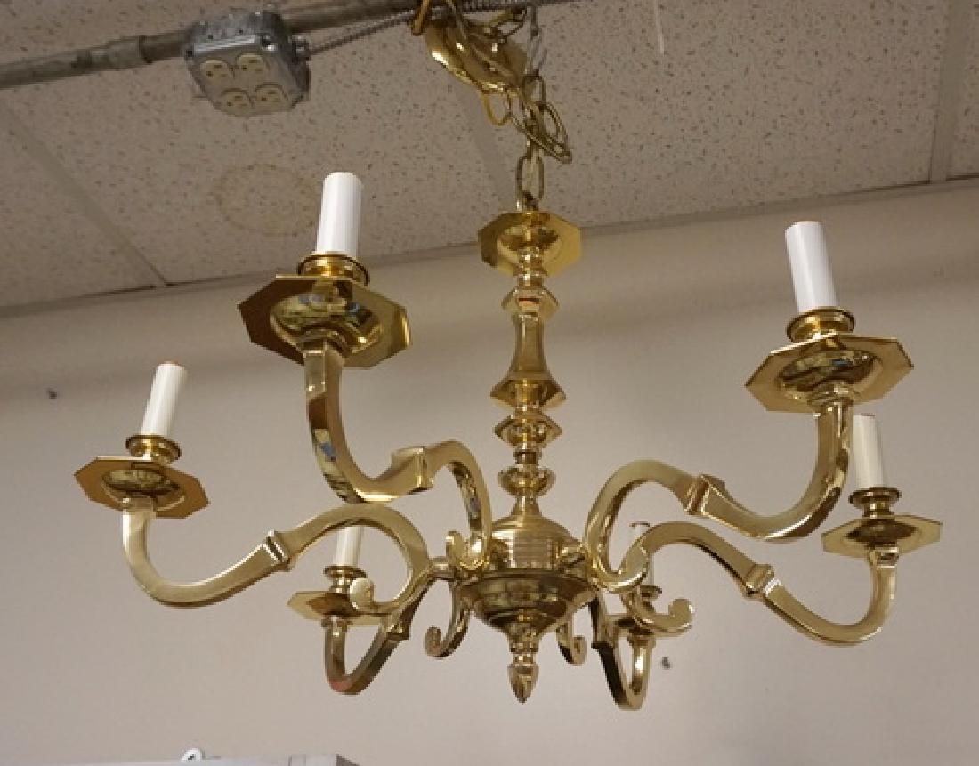 HEAVY BRASS 6 LIGHT CHANDELIER. APP 16 IN H (1 of 1)