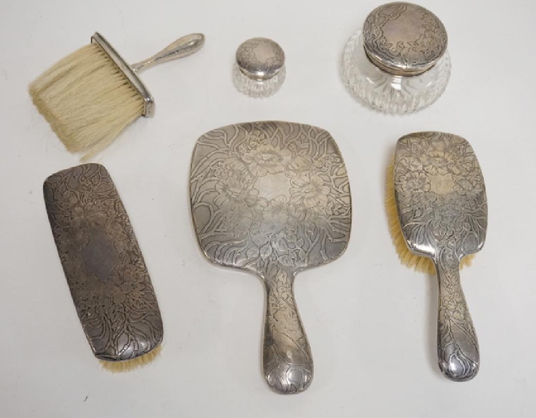 6 PIECE UNGER BROS STERLING SILVER DRESSER SET. MIRROR, (1 of 4)