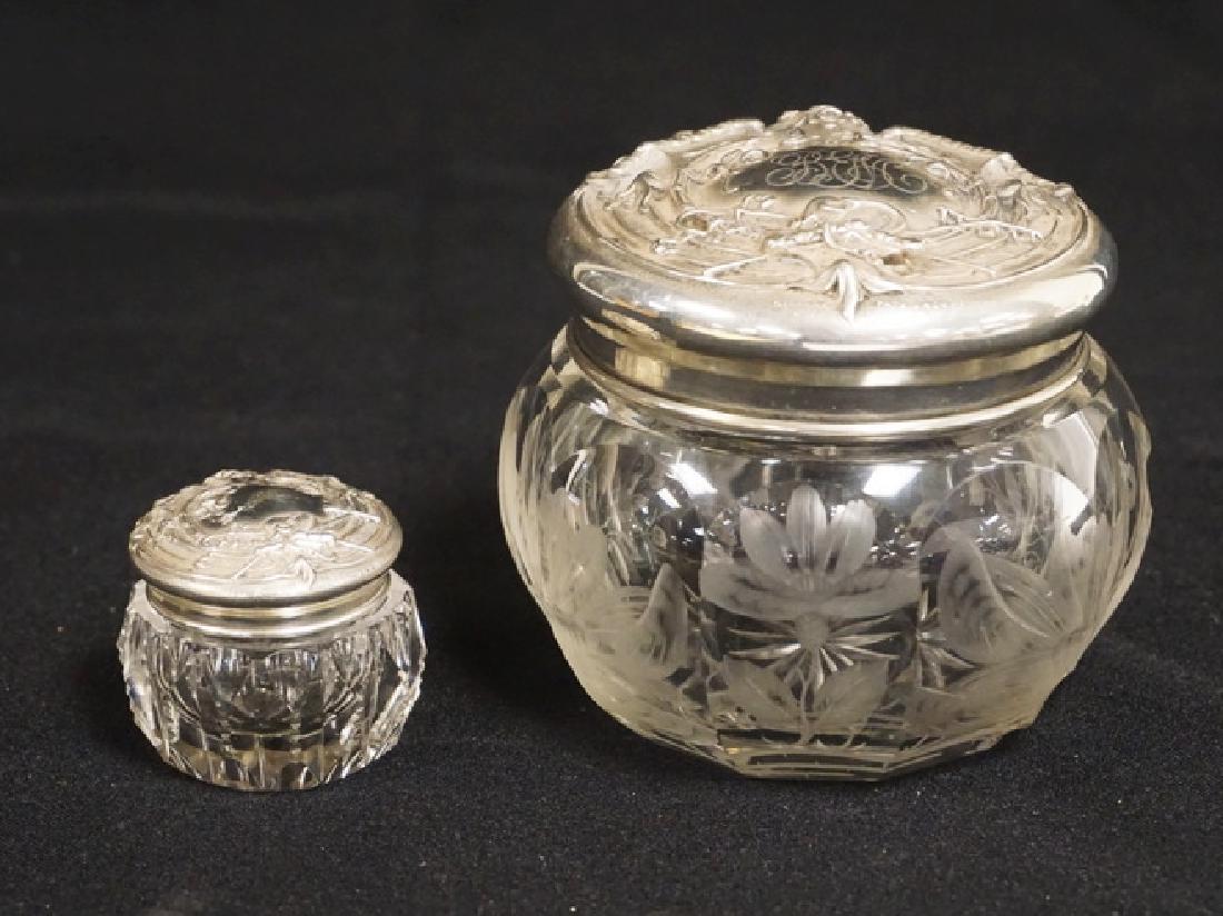CUT POWDER AND POMADE JARS WITH MATCHING ORNATE (1 of 2)