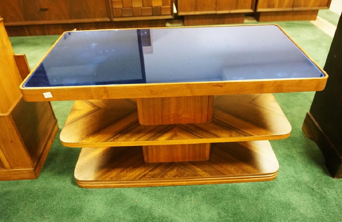 DECO COFFEE TABLE WITH A COBALT BLUE GLASS TOP. 32 1/2 (1 of 1)