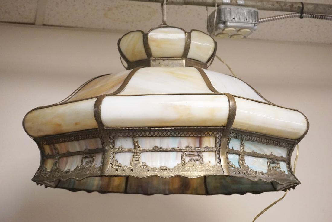 CURVED SLAG GLASS HANGING LIGHT FIXTURE. THE METALWO (1 of 3)