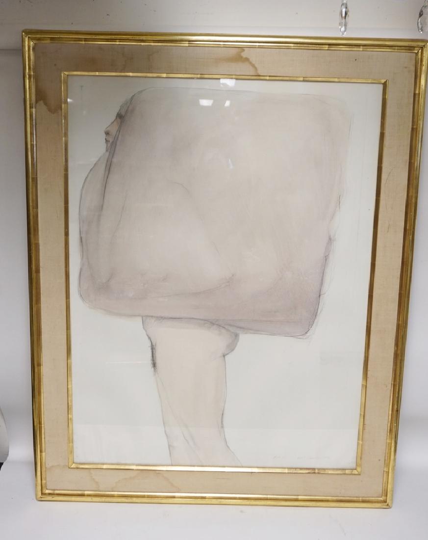BRUCE SAMUELSON DRAWING TITLED *BRIDE NO.1*. SIGNED: BRUCE SAMUELSON DRAWING TITLED *BRIDE NO.1*. SIGNED LOWER RIGHT AND DATED 1990. 29 1/2 X 39 1/2 INCH SIGHT SIZE. SOME WATER STAINING TO THE FRAME.