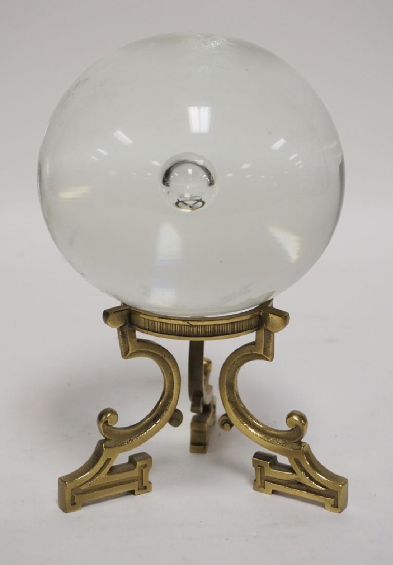 CRYSTAL BALL ON A BRASS STAND. 8 INCHES HIGH. (1 of 1)