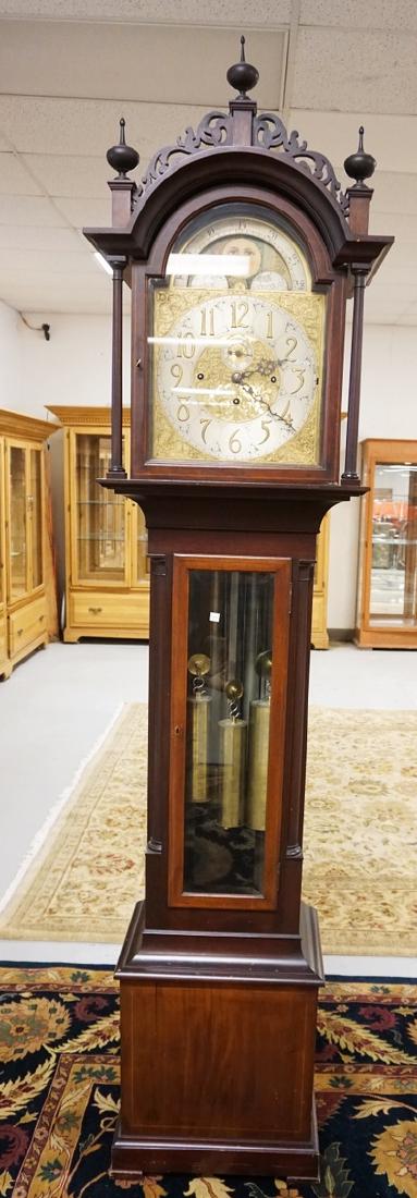 ELLIOT, LONDON TALL CASE CLOCK IN MAHOGANY CASE. MOON (1 of 4)