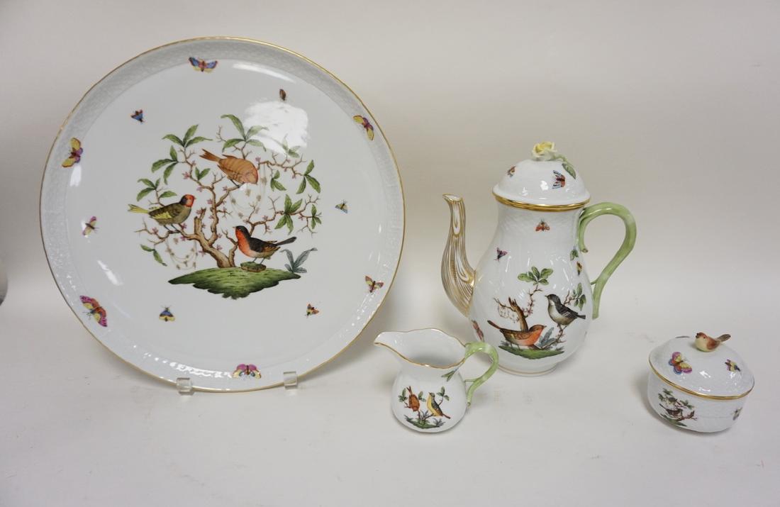 HEREND 4 PC TEA SET WITH BIRDS AND BUTTERFLIES. TRAY IS (1 of 1)