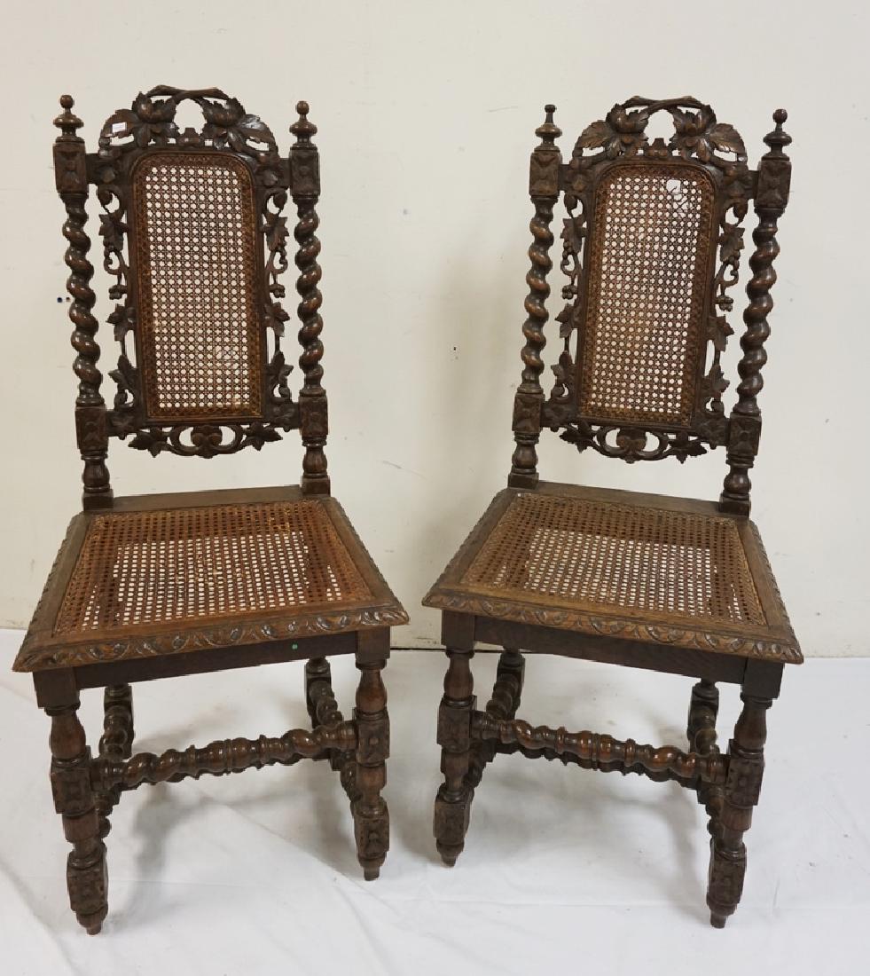 PAIR OF ORNATELY CARVED ANTIQUE SIDE CHAIRS WITH CANED (1 of 2)