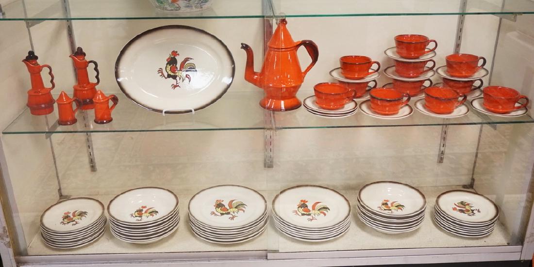 73 PIECES METLOX POPPYTRAIL *RED ROOSTER* DINNERWARE. (1 of 3)