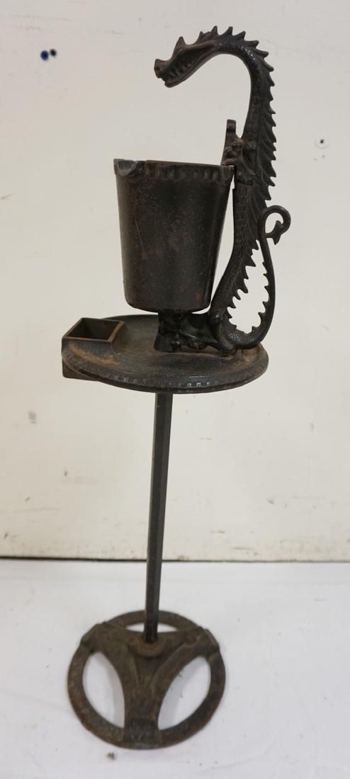 CAST IRON FLOOR ASH TRAY WITH DRAGON HANDLE. 28 1/4 IN (1 of 2)