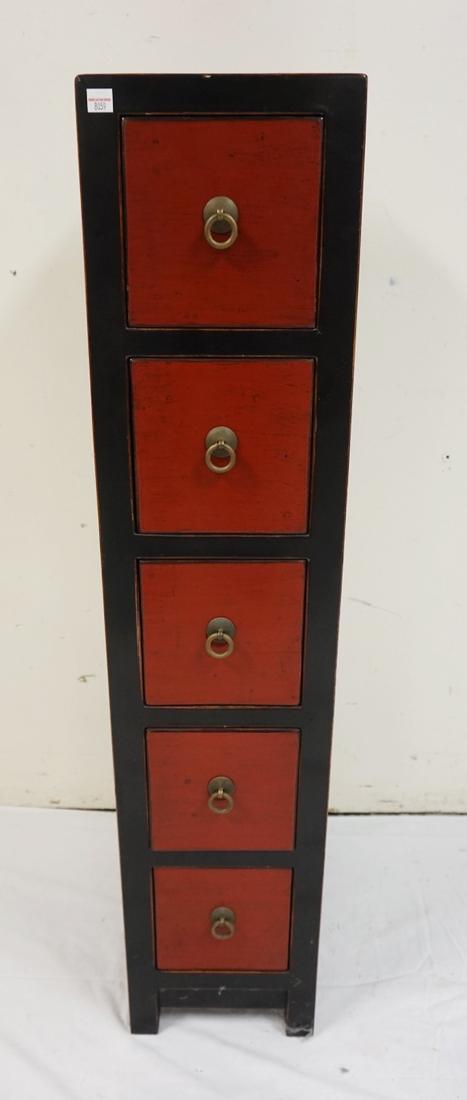 SMALL NARROW 5 DRAWER CHEST IN BLACL WITH RED DRAWER (1 of 2)