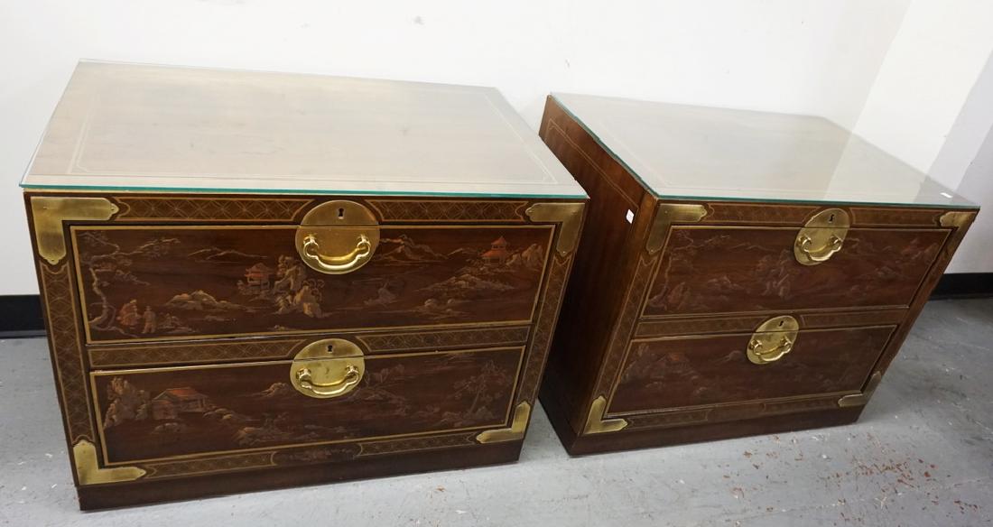 PAIR OF DREXEL CHINOISERIE DECORATED 2 DRW CHESTS. HAVE (1 of 2)