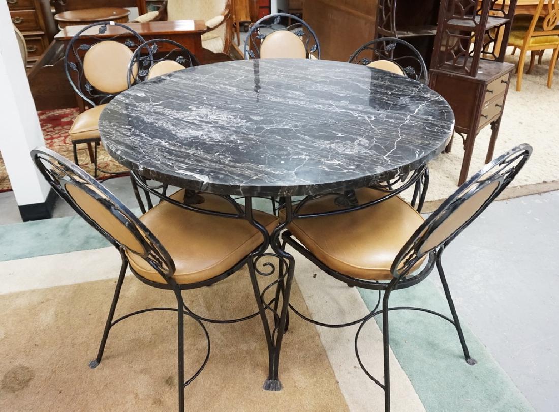 7 PC IRON PATIO SET. TABLE HAS A GRANITE TOP, CHAIRS (1 of 3)