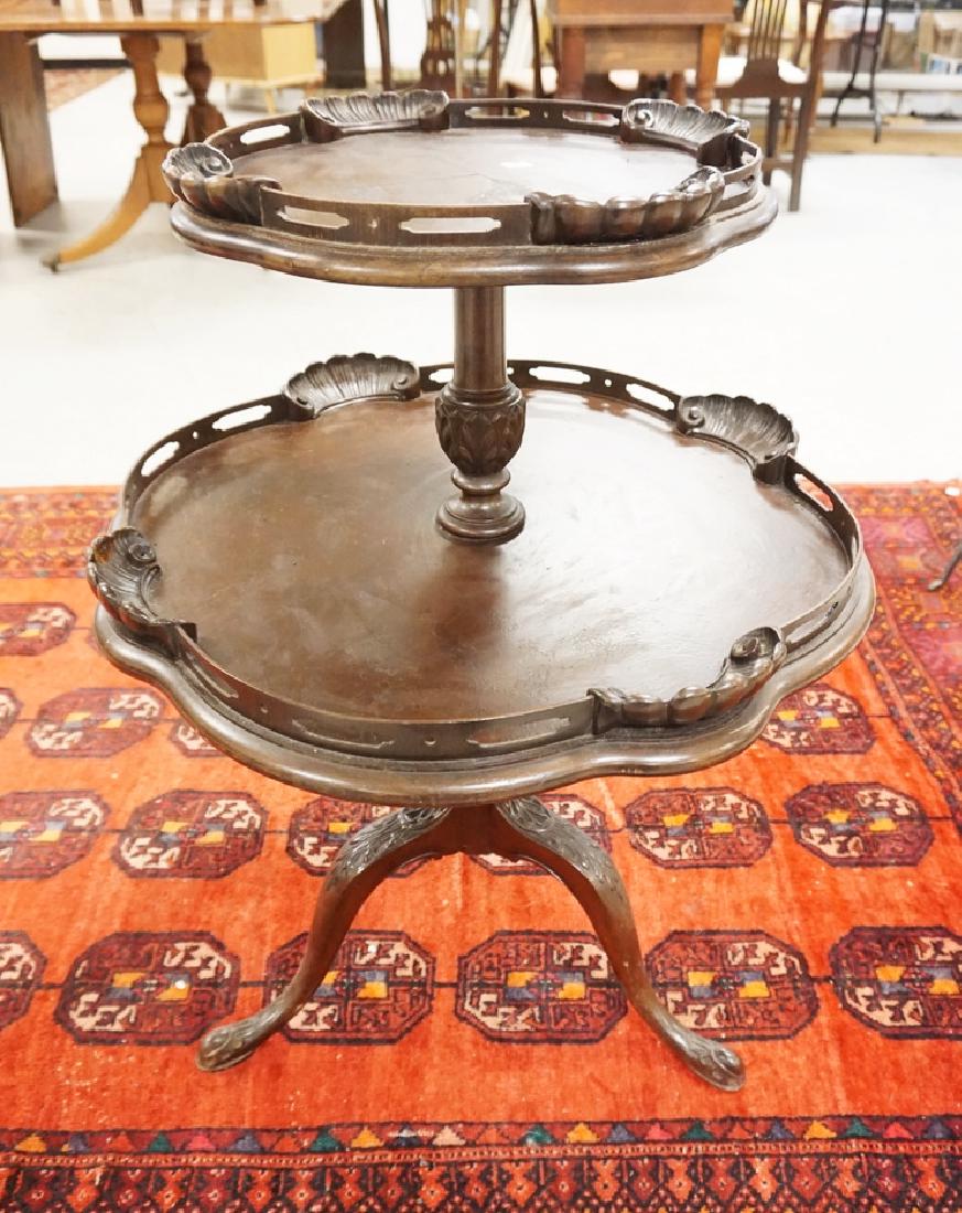 SHELL CARVED, SNAKE FOOT 2 TIER ROUND TABLE. 34 IN H, (1 of 1)