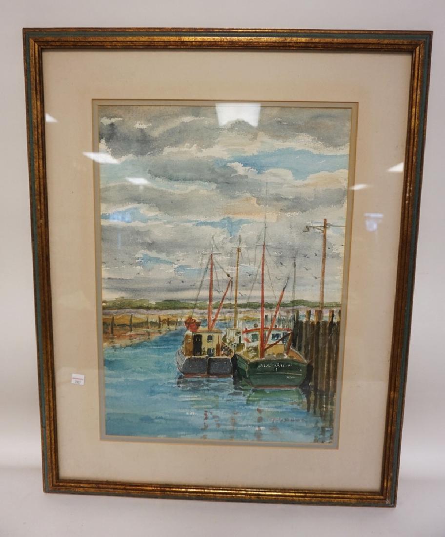 DOCK SCENE WATERCOLOR SIGNED PHILA ETAINES. 14 1/4 IN X (1 of 2)