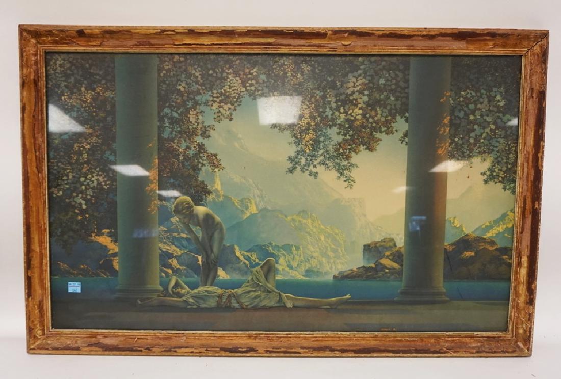 MAXFIELD PARRISH LARGE DAYBREAK. FRAME NEEDS: MAXFIELD PARRISH LARGE DAYBREAK. FRAME NEEDS REPAINTING. 18 IN X 30 IN