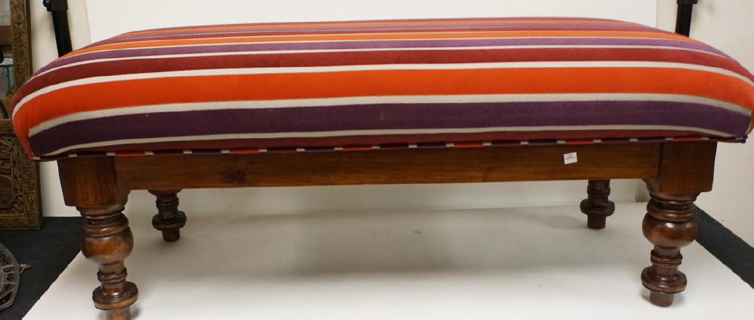 UPHOLSTERED BENCH WITH TURNED LEGS. (1 of 1)