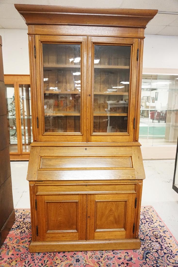 WALNUT SLANT FRONT SECRETARY WITH BOOKCASE TOP. 46 IN W (1 of 3)