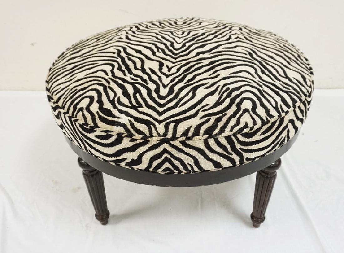 ZEBRA STRIPED STOOL WITH BLACK FRAME. 29 1/2 IN DIA, 17: ZEBRA STRIPED STOOL WITH BLACK FRAME. 29 1/2 IN DIA, 17 3/4 IN H