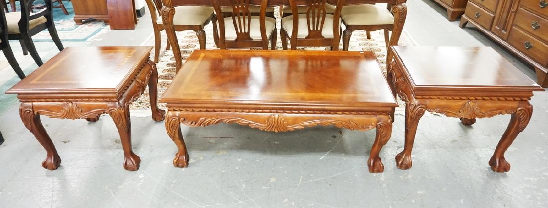 CARVED MAHOGANY 3 PC END AND COFFEE TABLE SET. COFFEE (1 of 2)