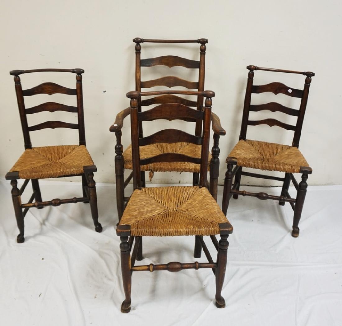 SET OF 4 ANTIQUE OAK CHAIRS WITH RUSH SEATS. (1 of 3)